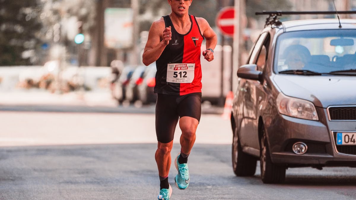 Athlete participating in a city marathon, showcasing endurance and focus.